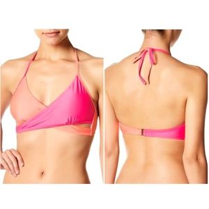 Crossover Colorblock Bikini Top Coral Sz L